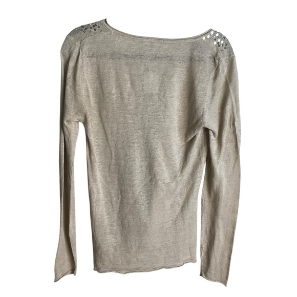 Joan Vass Tan Sequin Long Sleeve Blouse - Picture 5 of 8